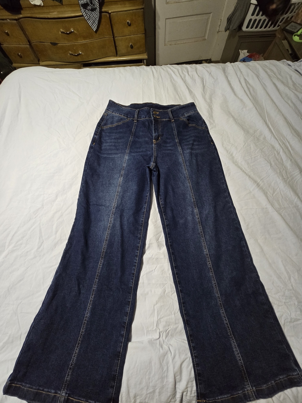 Women's Dark Blue Wide-Leg, Stretchy Jeans